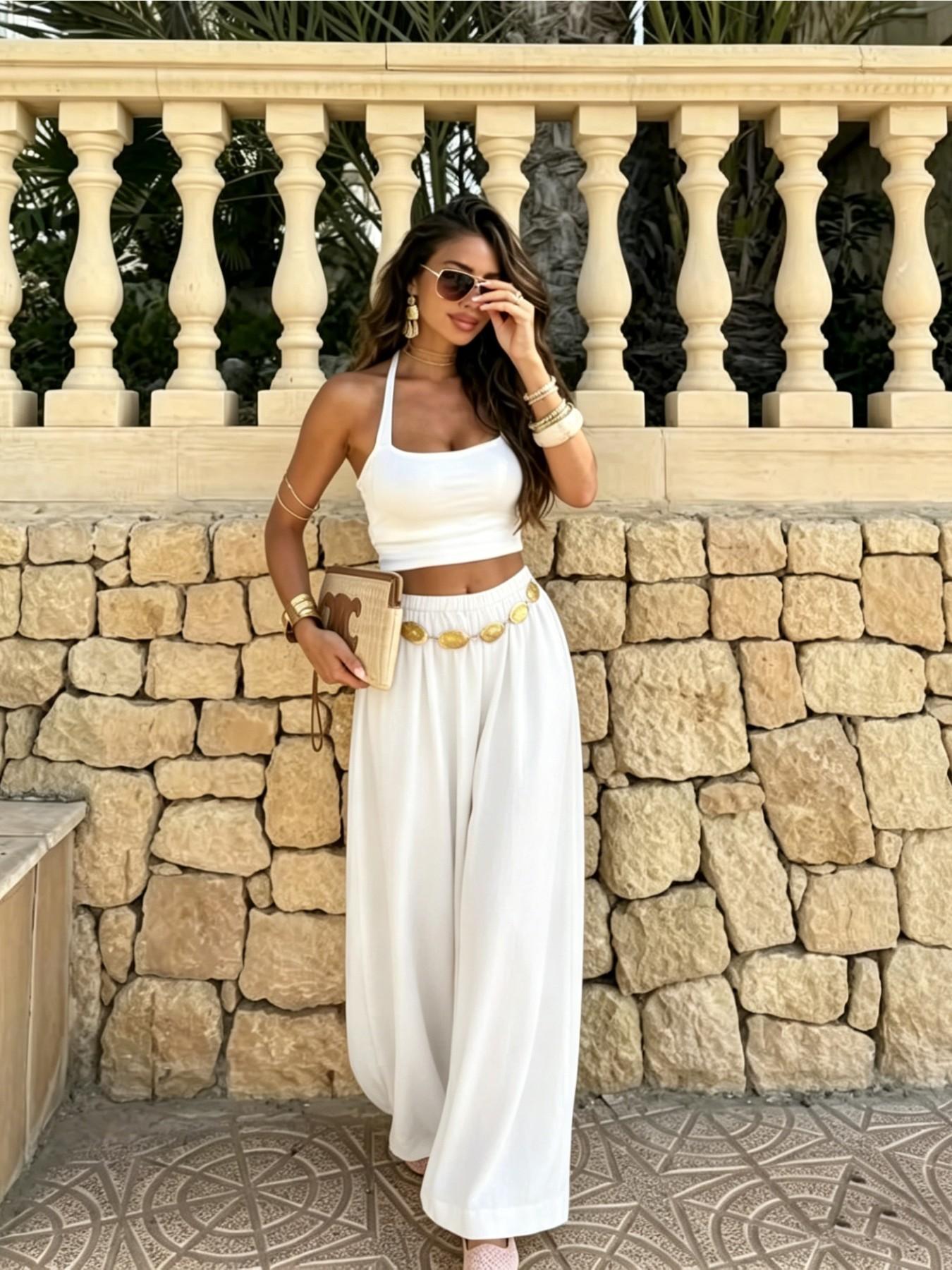 Summer Women's Casual Fashion Solid Color Long Pants, Loose Fit Elastic Waist Lantern Pants, Ideal for Daily Wear, Everyday Bottoms, Womenswear