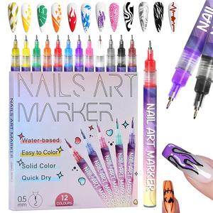 12 Color 3D Nail Art Pen Set, 1 Box Nail Polish Pen, Nail Point Graffiti Dotting Pen, Drawing Painting Liner Brush for DIY Nail Art, Manicure