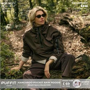 PUFFIT STM-TEX Oversized Waterproof Rain Hoodie With Kangraoo Pocket,Zipped Large Kangaroo Pocket Design Adjustable Waist & Hood,Outdoor Sport,Ski Jacket,Plus Size Fit,Spring Jacket,Windbreaker,Dog Walking,School Running,Football Mum