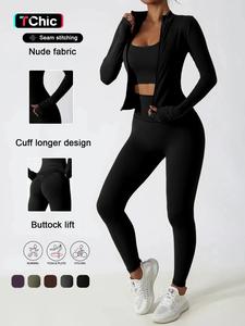 Women's High Waist Zipper Long Sleeve Yoga Pants Set, Elastic and Comfortable, Casual Wear for Daily, Fitness Running Cycling