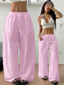 1 Pair Lightweight White Linen Wide Leg Pants for Women, Loose Fit Chic Comfy Trousers for Vacation Resort & Office Casual