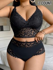 Valentine's Day Women's Plus Size Floral Lace Thong Panties Set, Elegant Design, Perfect Gift, Comfortable Fashion Underwear for Daily Wear,Gifts for her