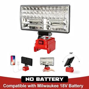 Milwaukee 18v Cordless LED Work Light, 90w 5400lm Wide Beam Floodlight, Dual USB Charging Ports, Ideal for Emergency Garage Workshop Use