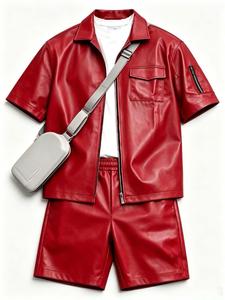 Party High-End PU Leather Short Top + Shorts Matching Set, Summer New Streetwear, Casual Fashion, Perfect Gift for Boyfriend