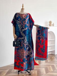 Women's Floral Print Long Dress & Scarf Set, Boho Casual Multicolor Shawl Dress & Scarf Set for Beach Vacation Holiday, Ladies Clothes for All Seasons, Womenswear