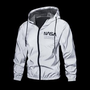 Reflective jacket Design Coat Spring & Autumn Simple Creative Letter Print Elegant Fashion Sports Long Sleeve Hooded Zipper Windproof Foldable Unisex Polyester Thin Light Reflective Design Coat