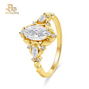 Delzzad 1ct Vintage Marquise Cut Engagement Ring Synthetic Moissanite Ring Jewelry S925 Perfect Birthday Engagement Wedding Anniversary Christmas Gift