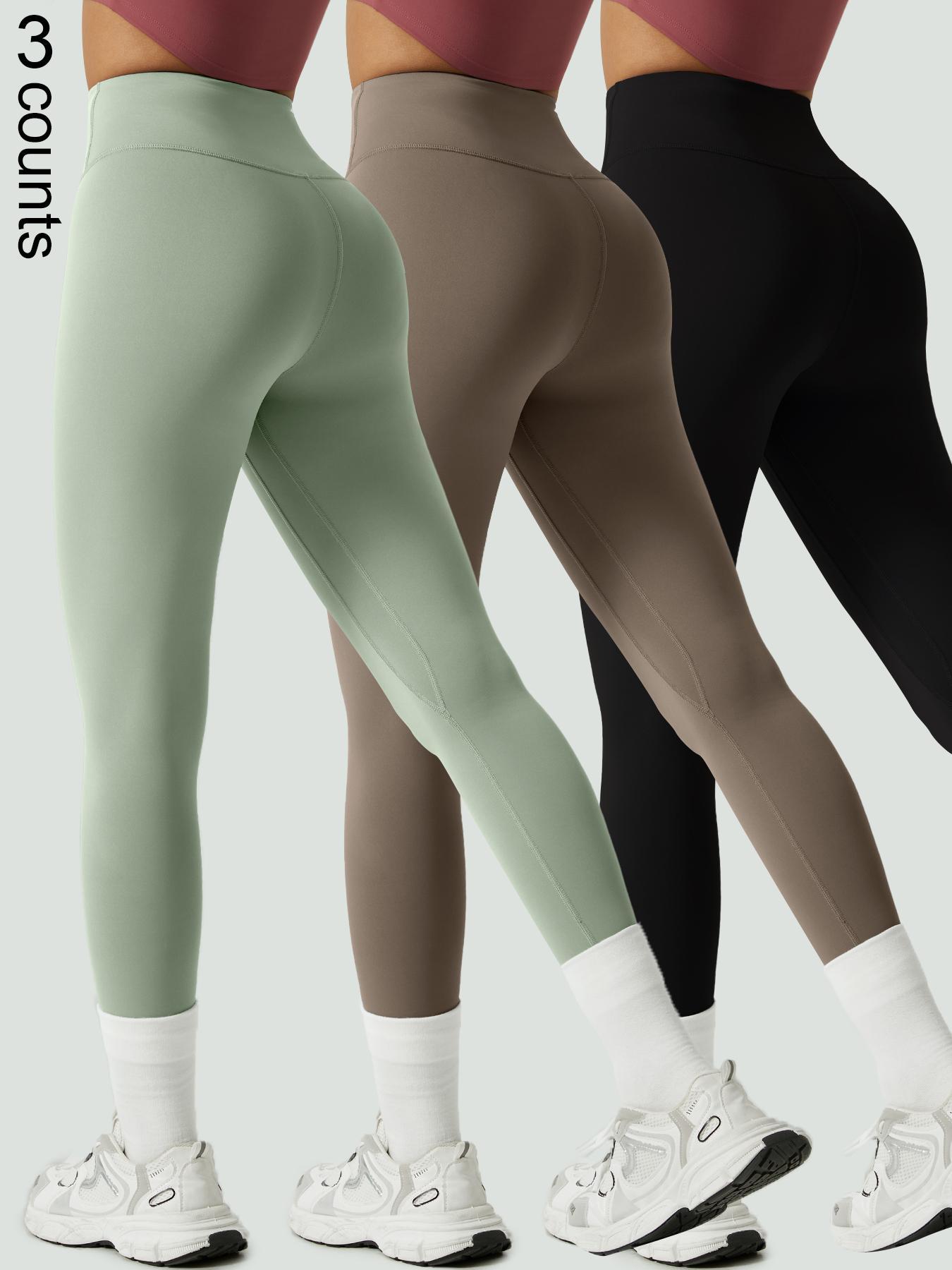 Women's Solid High Waist Sports Stretchy Athleisure Fitness Tight Fit High Waisted Leggings, Casual Comfy Breathable Athletic Skinny Fitness Training Pants for Yoga Gym Workout, Ladies Sportswear for All Seasons