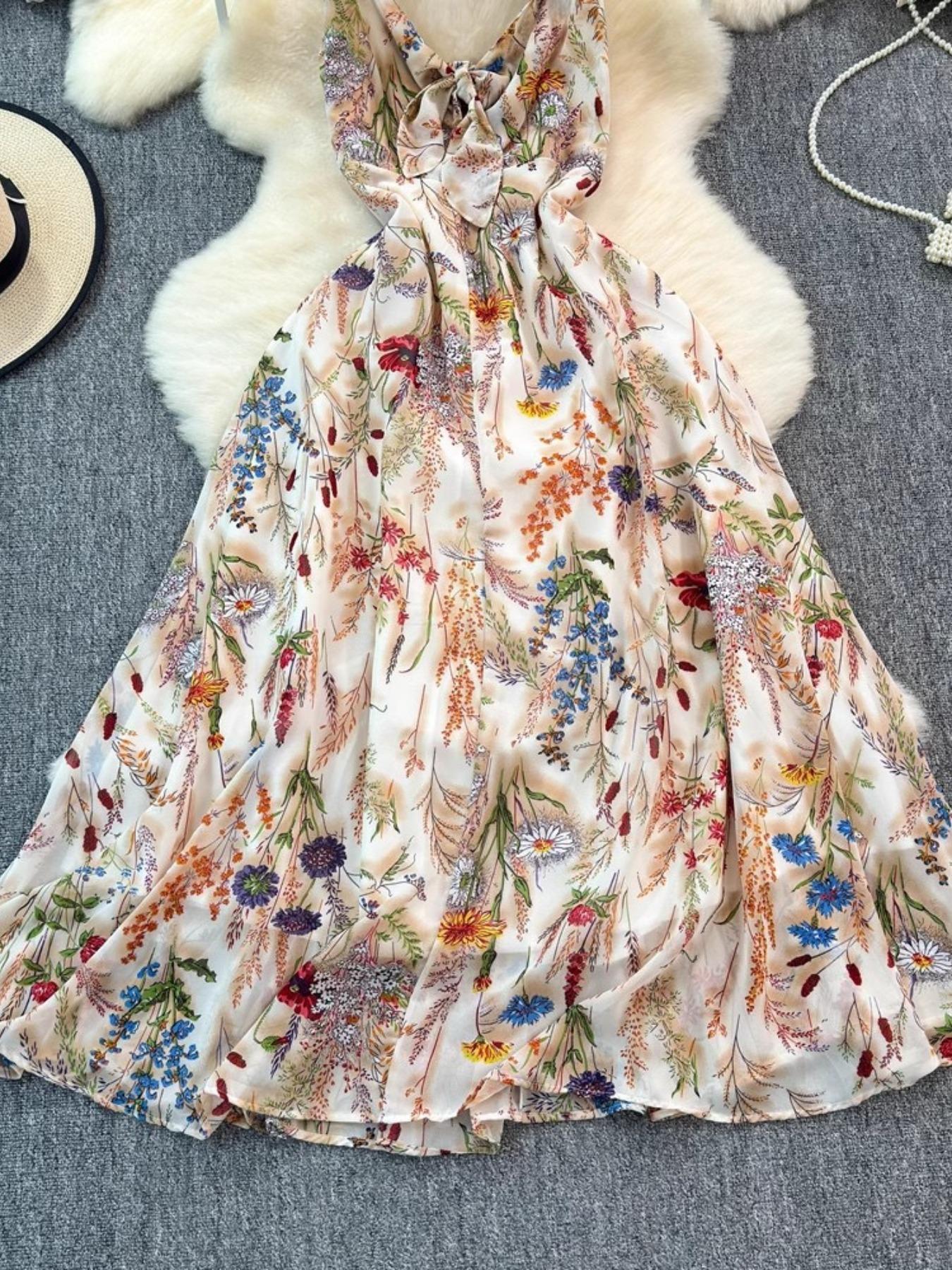 Women's Floral Print Spaghetti Cami Dress, Boho Bohemian Fashion Casual A Line Dress for Beach Holiday Vacation, Ladies Dress for Summer
