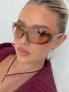 Y2K Surround Style Fashion Styling Sunglasses, Uv400 Lens Trendy Sunglasses for Summer Beach Vacations, Metal Frame, Elegant Design Stylish Glasses for Outdoor Travel, Trendy Beach Eyewear