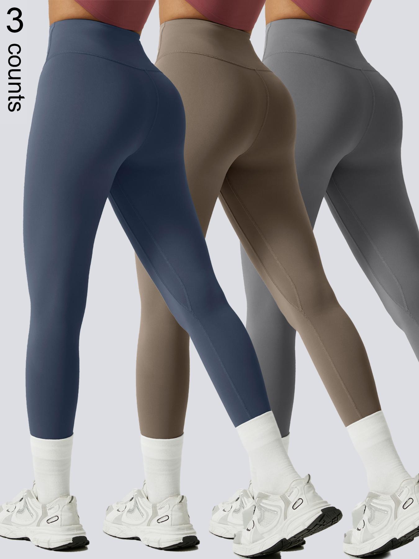 Women's Solid High Waist Sports Stretchy Athleisure Fitness Tight Fit High Waisted Leggings, Casual Comfy Breathable Athletic Skinny Fitness Training Pants for Yoga Gym Workout, Ladies Sportswear for All Seasons