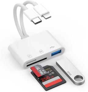 5 in 1 SD Card Reader for iPhone, iPad & Android — Dual USB C/Lightning Adapter, Supports SD/Micro SD/USB/Camera, Fast USB 3.0 Transfer, Plug & Play, No App Needed