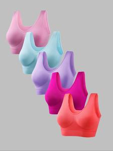 Women's Solid Wireless Sports Bra, Breathable Comfortable Backless Bra, Ladies Lingerie for Indoor Outdoor Wear