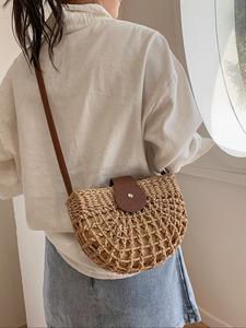 Women's Boho Semicircular Shape Hollow Out Straw Bag, Trendy Elegant Crossbody Bag, Chic Summer  Bags for Women
