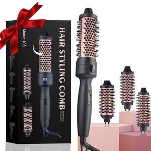3 in 1 Hair Curler, 1 Box Hair Straightener & Curling Iron with Replacement Brush, Removable Hot Round Brush, Straightening Iron, Professional Hair Styling Tool for Women