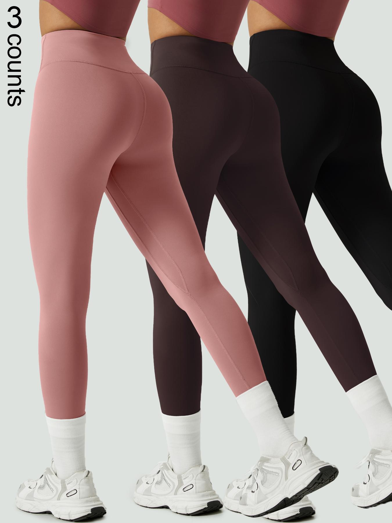 Women's Solid High Waist Sports Stretchy Athleisure Fitness Tight Fit High Waisted Leggings, Casual Comfy Breathable Athletic Skinny Fitness Training Pants for Yoga Gym Workout, Ladies Sportswear for All Seasons