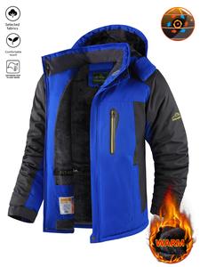 Men's Winter Snow Jacket Slim Fit Warm Fleece Lining Waterproof Windproof Hooded Thermal Outdoor Coat Thick Sports Jacket for Hiking Running Camping Fishing Mountaineering Travel Skiing and Sledding