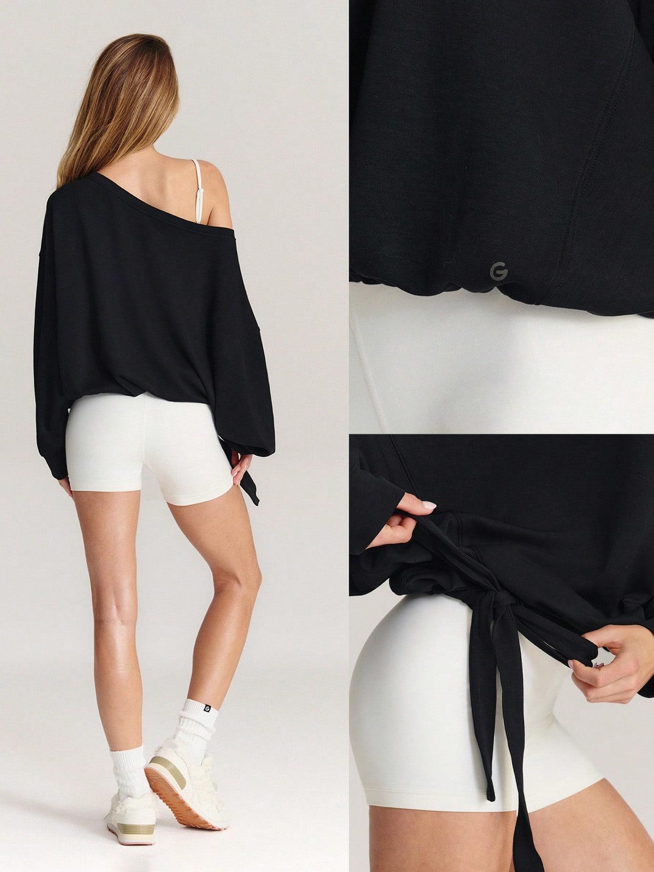 GLOWMODE SoftSerene Modal Own Your Flow Soft Silky Smooth Breathable Waist Length Adjustable Drawstring Hem One Shoulder Pullover Sweatshirt Daily Casual Wear
