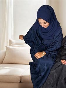 Women's  Floral  Jacquard Arabian  Dress, Modest Round Neck Long Sleeve Dress for Daily Wear, Ladies Islamic Clothing for All Seasons