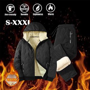 Men's Thermal Lined Zip Up Hooded Jacket & Drawstring Waist Pants Set for Winter Autumn Spring Casual Loose Fit Outerwear with Pockets