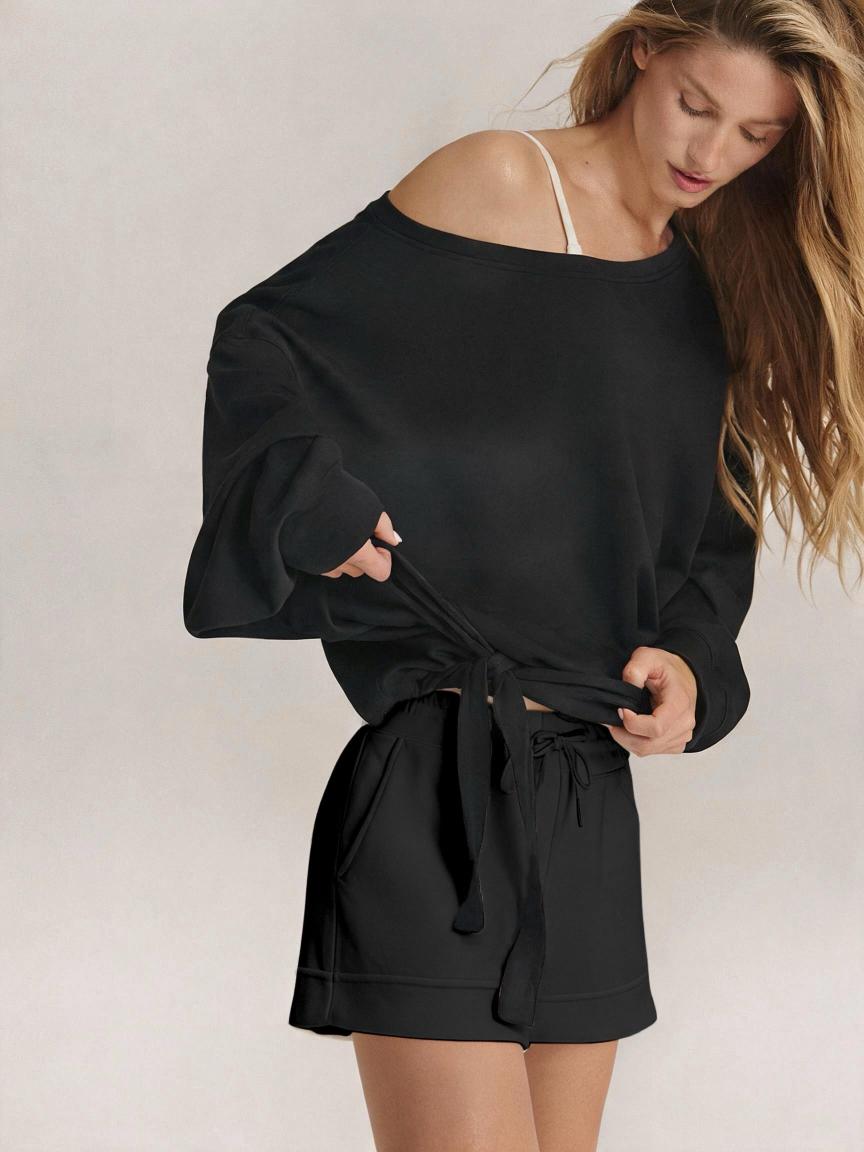 GLOWMODE SoftSerene Modal Own Your Flow Soft Silky Smooth Breathable Waist Length Adjustable Drawstring Hem One Shoulder Pullover Sweatshirt Daily Casual Wear