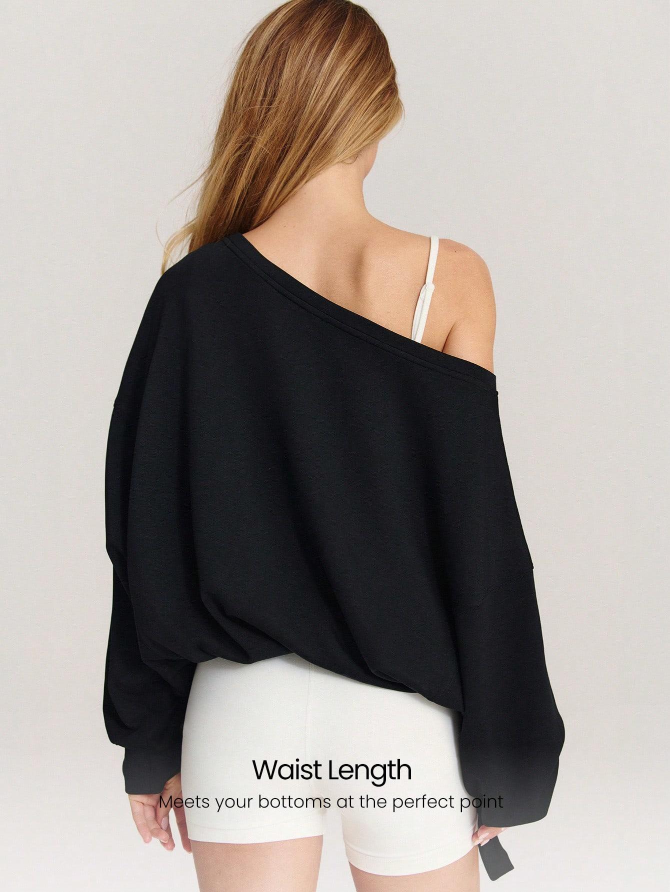 GLOWMODE SoftSerene Modal Own Your Flow Soft Silky Smooth Breathable Waist Length Adjustable Drawstring Hem One Shoulder Pullover Sweatshirt Daily Casual Wear