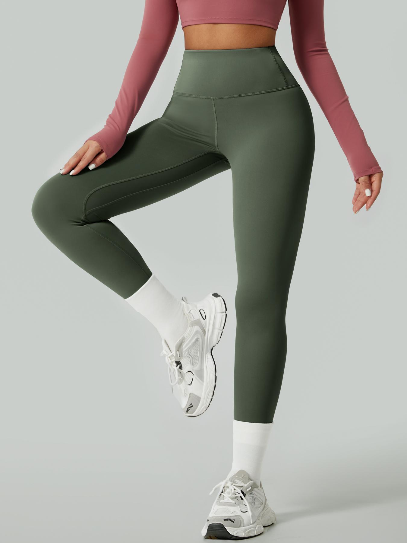 Women's Solid High Waist Sports Stretchy Athleisure Fitness Tight Fit High Waisted Leggings, Casual Comfy Breathable Athletic Skinny Fitness Training Pants for Yoga Gym Workout, Ladies Sportswear for All Seasons